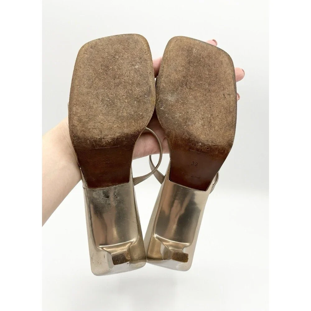 Louis Vuitton Gold Metallic Mule Sandals w/ LV Dice Accent Vintage Size EU 39